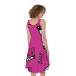 Pink Cassette Tape Pattern Print Women's Sleeveless Dress