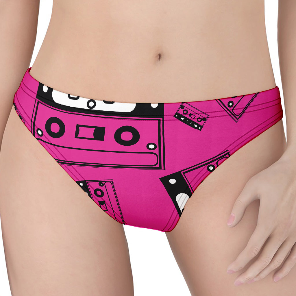 Pink Cassette Tape Pattern Print Women's Thong