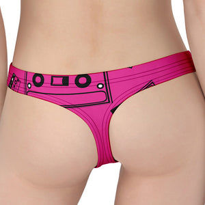 Pink Cassette Tape Pattern Print Women's Thong