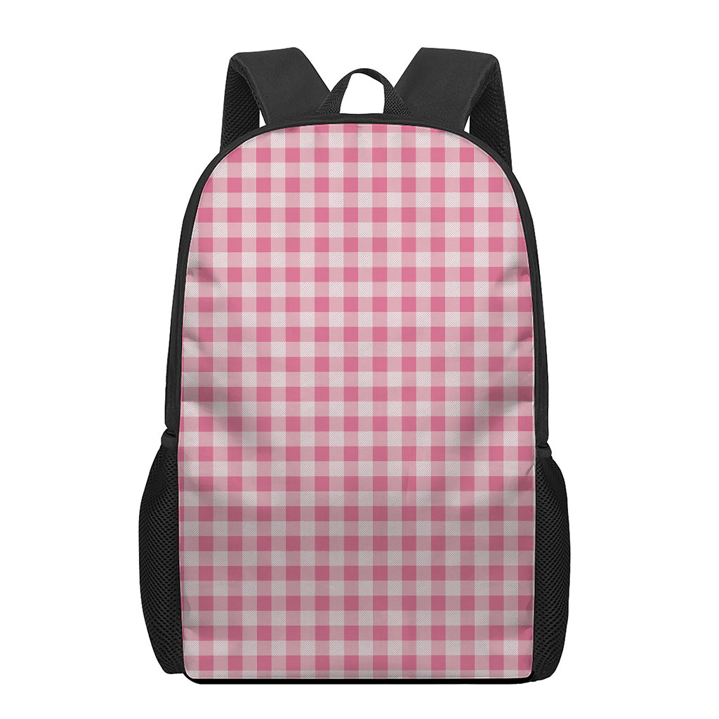 Pink Check Pattern Print 17 Inch Backpack