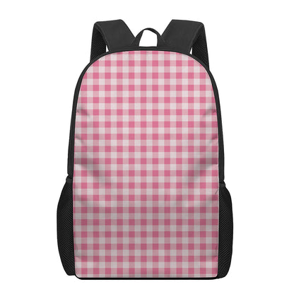 Pink Check Pattern Print 17 Inch Backpack