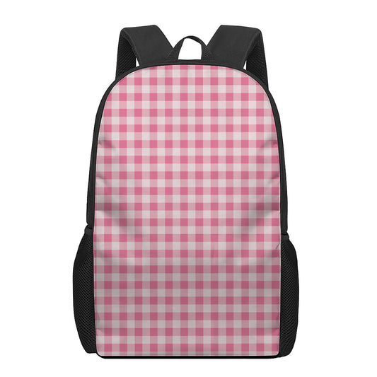 Pink Check Pattern Print 17 Inch Backpack