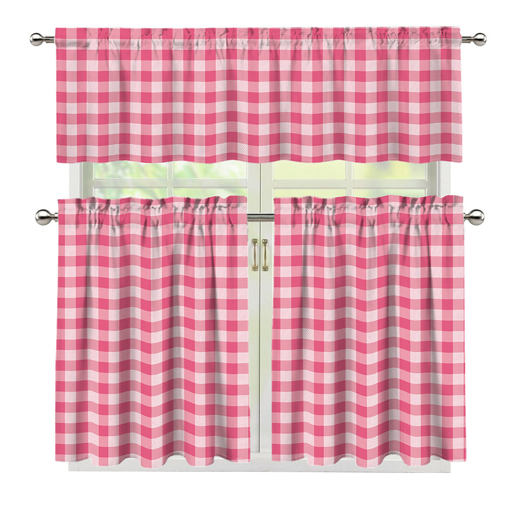 Pink Check Pattern Print 3 Piece Kitchen Curtains