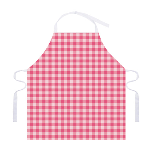 Pink Check Pattern Print Adjustable Apron