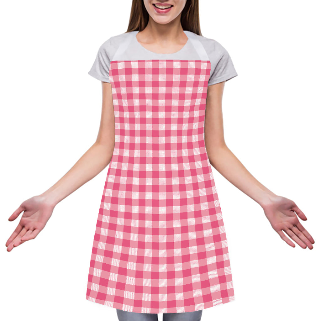 Pink Check Pattern Print Adjustable Apron