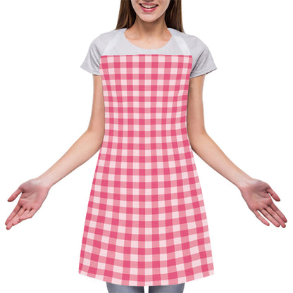 Pink Check Pattern Print Adjustable Apron