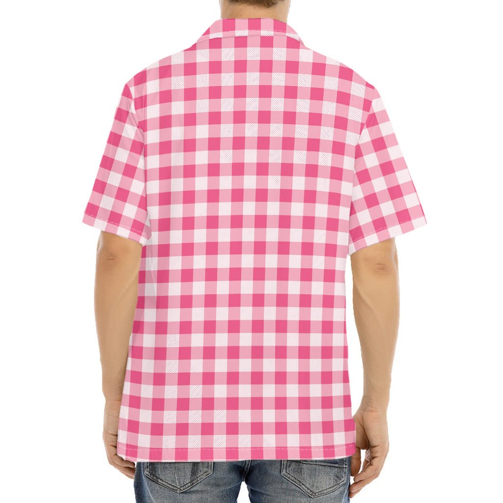Pink Check Pattern Print Aloha Shirt