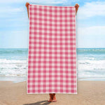 Pink Check Pattern Print Beach Towel