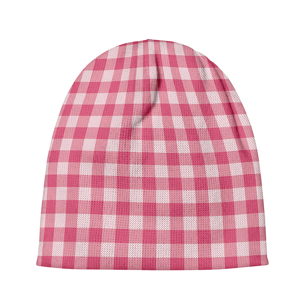Pink Check Pattern Print Beanie