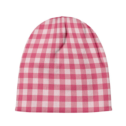Pink Check Pattern Print Beanie