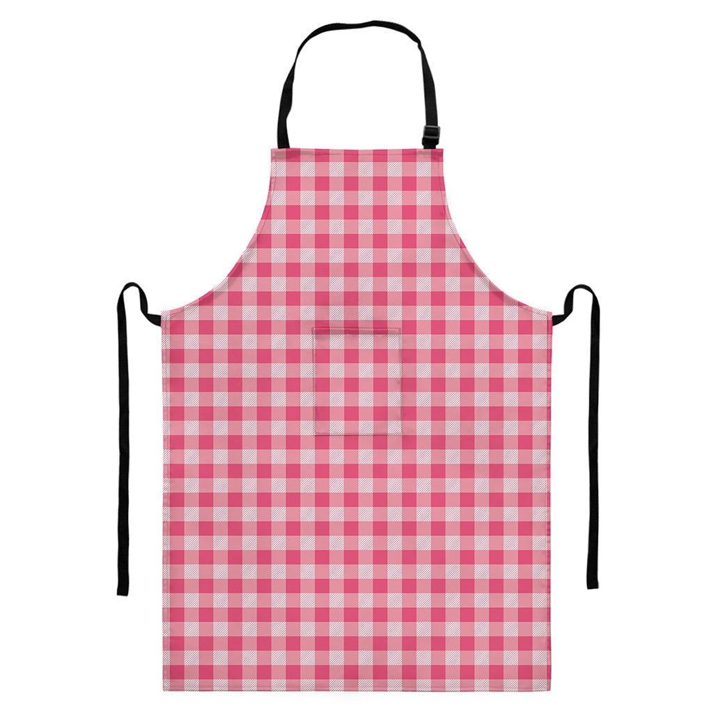 Pink Check Pattern Print Bib Apron With Pocket