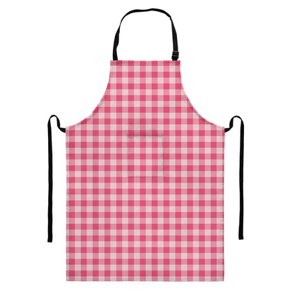 Pink Check Pattern Print Bib Apron With Pocket