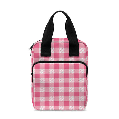 Pink Check Pattern Print Bible Tote Bag