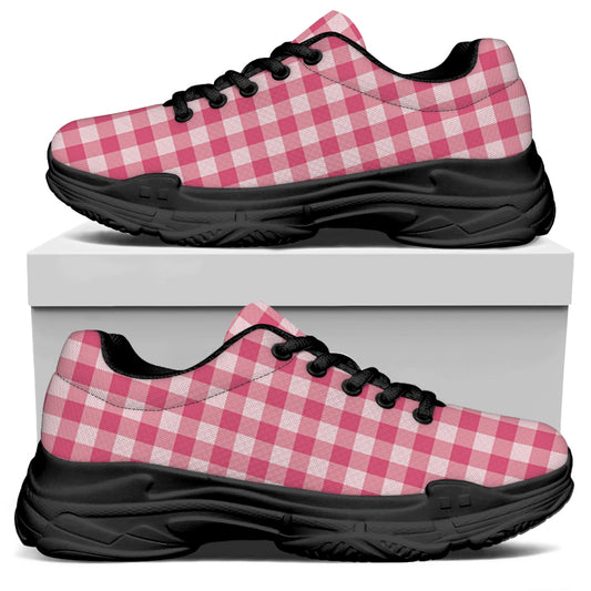 Pink Check Pattern Print Black Chunky Shoes