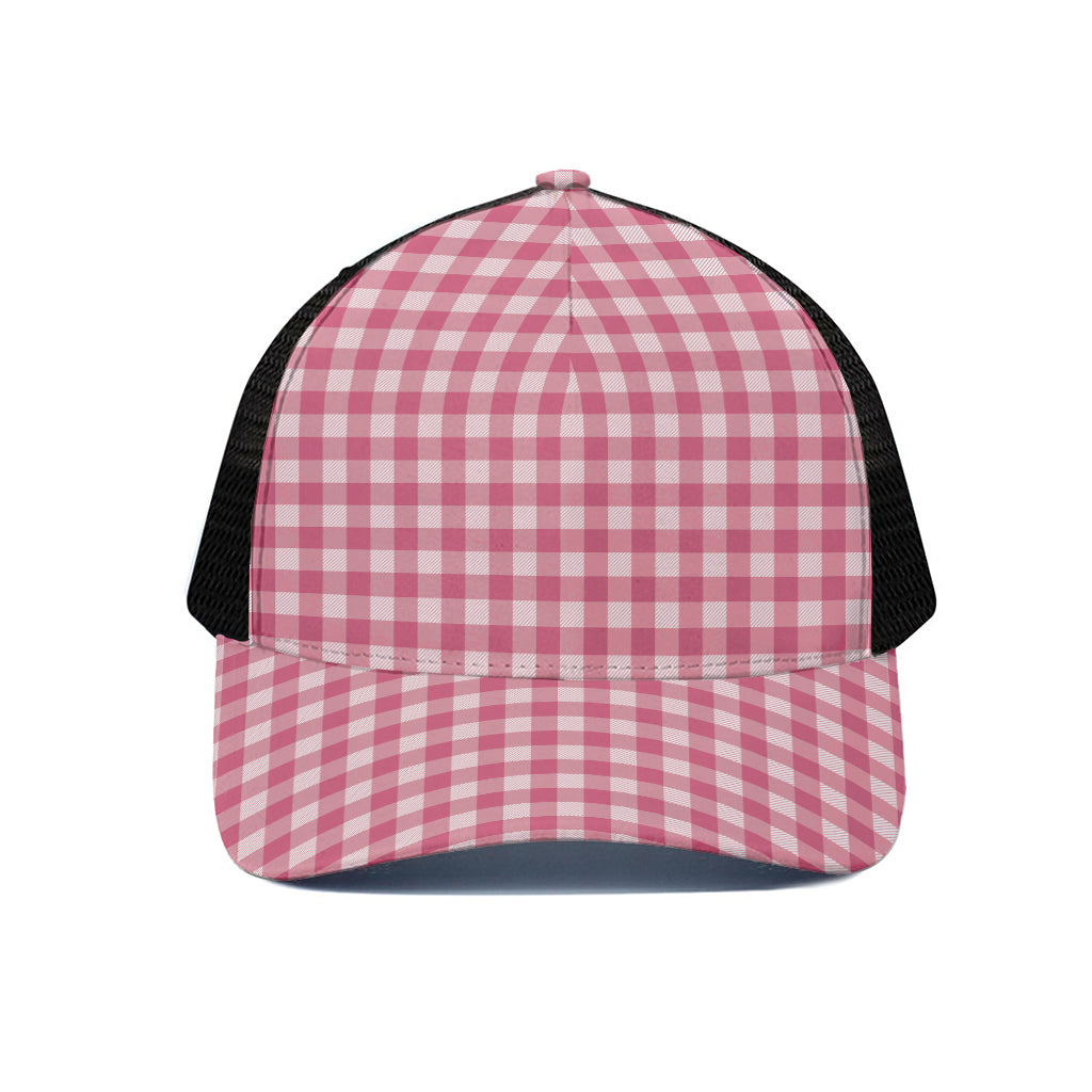 Pink Check Pattern Print Black Mesh Trucker Cap