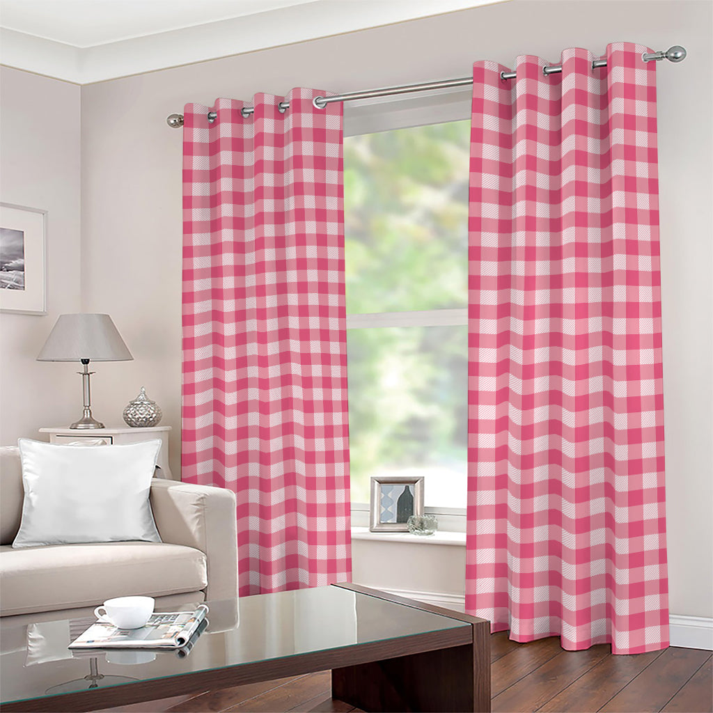 Pink Check Pattern Print Blackout Grommet Curtains