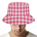 Pink Check Pattern Print Bucket Hat