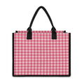 Pink Check Pattern Print Canvas Tote Bag