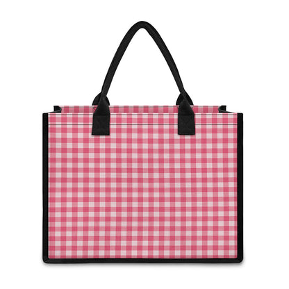 Pink Check Pattern Print Canvas Tote Bag