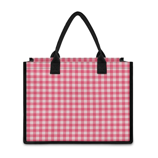 Pink Check Pattern Print Canvas Tote Bag