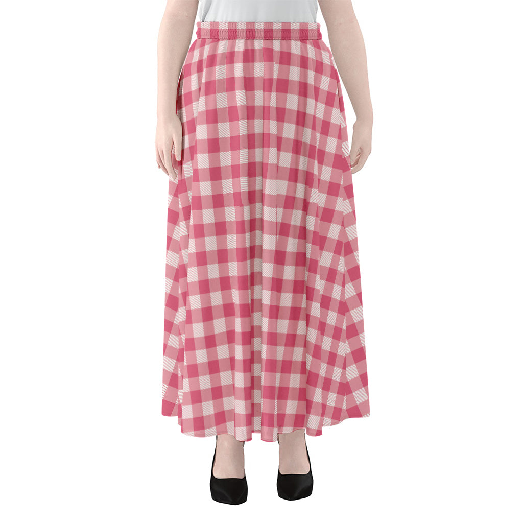 Pink Check Pattern Print Chiffon Maxi Skirt