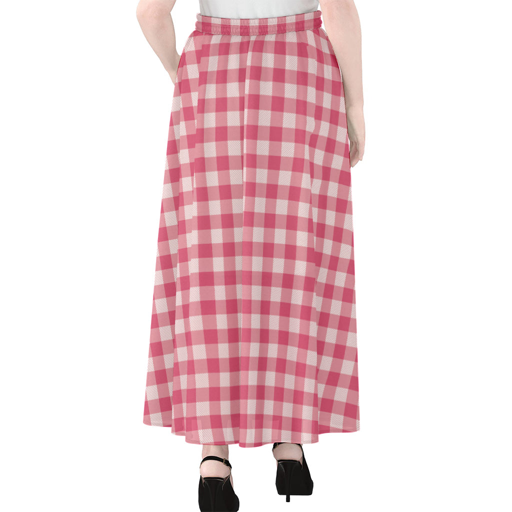 Pink Check Pattern Print Chiffon Maxi Skirt
