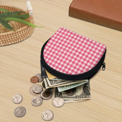 Pink Check Pattern Print Coin Purse