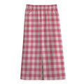 Pink Check Pattern Print Cotton Front Slit Maxi Skirt
