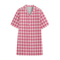 Pink Check Pattern Print Cotton Hawaiian Shirt