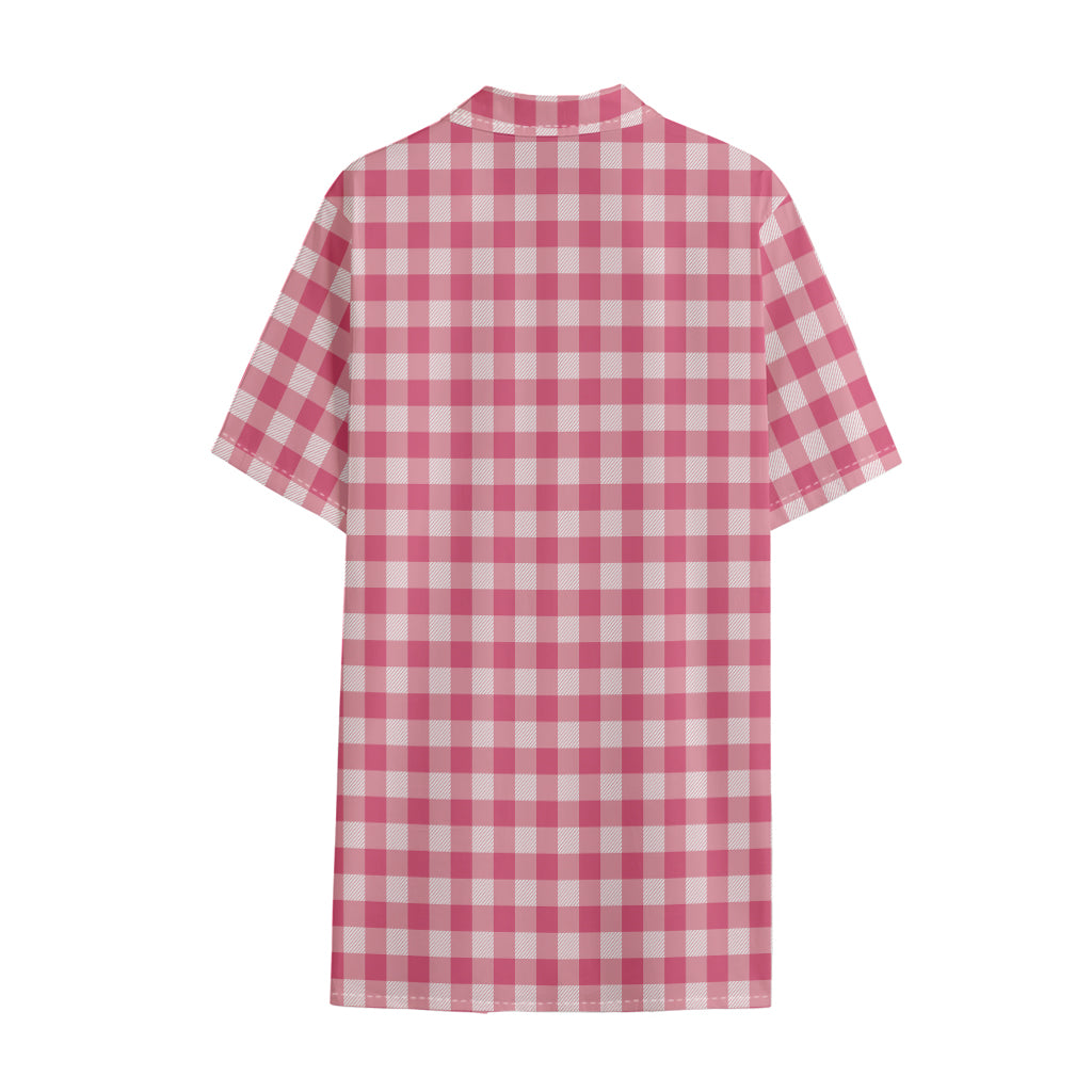 Pink Check Pattern Print Cotton Hawaiian Shirt