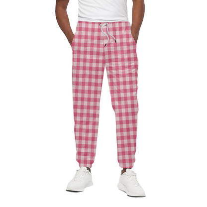 Pink Check Pattern Print Cotton Pants