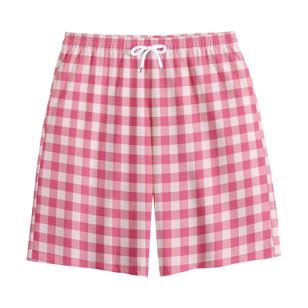 Pink Check Pattern Print Cotton Shorts