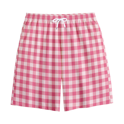 Pink Check Pattern Print Cotton Shorts