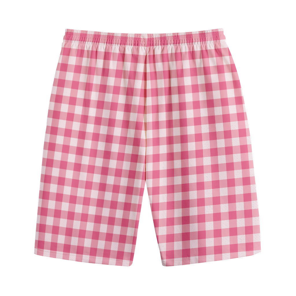 Pink Check Pattern Print Cotton Shorts