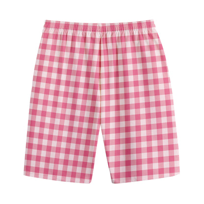 Pink Check Pattern Print Cotton Shorts
