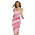 Pink Check Pattern Print Cross Back Cami Dress