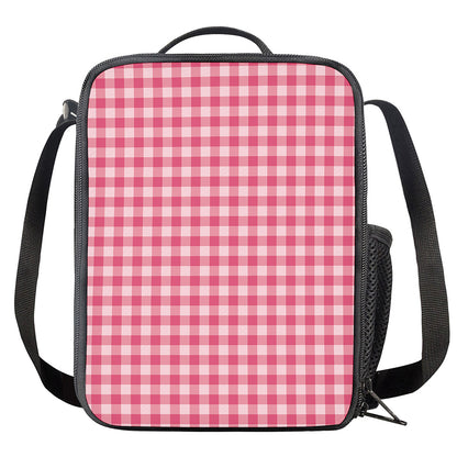 Pink Check Pattern Print Crossbody Lunch Bag