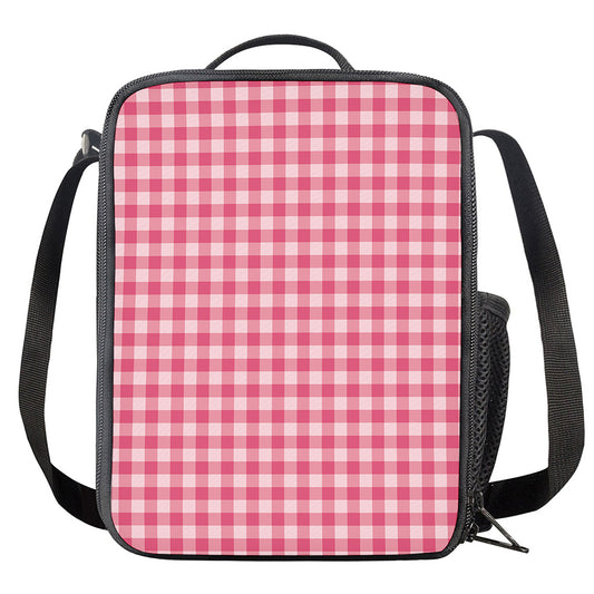 Pink Check Pattern Print Crossbody Lunch Bag