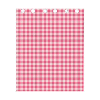 Pink Check Pattern Print Curtain