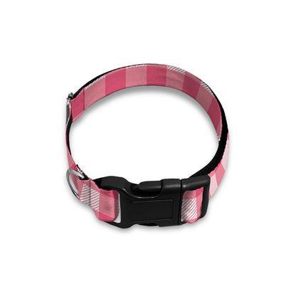 Pink Check Pattern Print Dog Collar
