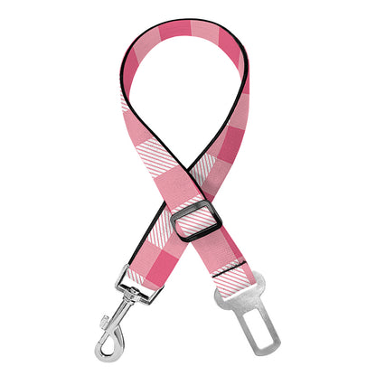 Pink Check Pattern Print Dog Seat Belt