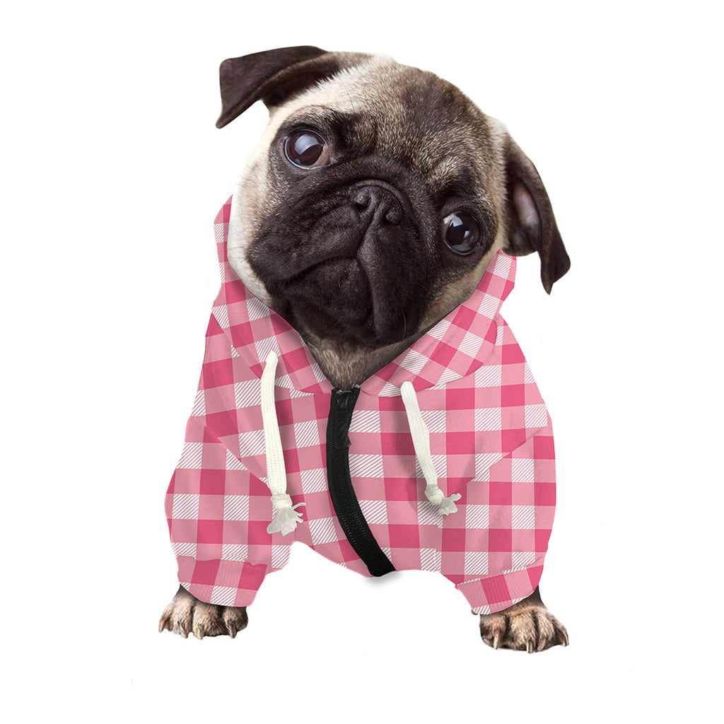 Pink Check Pattern Print Dog Zip Up Hoodie