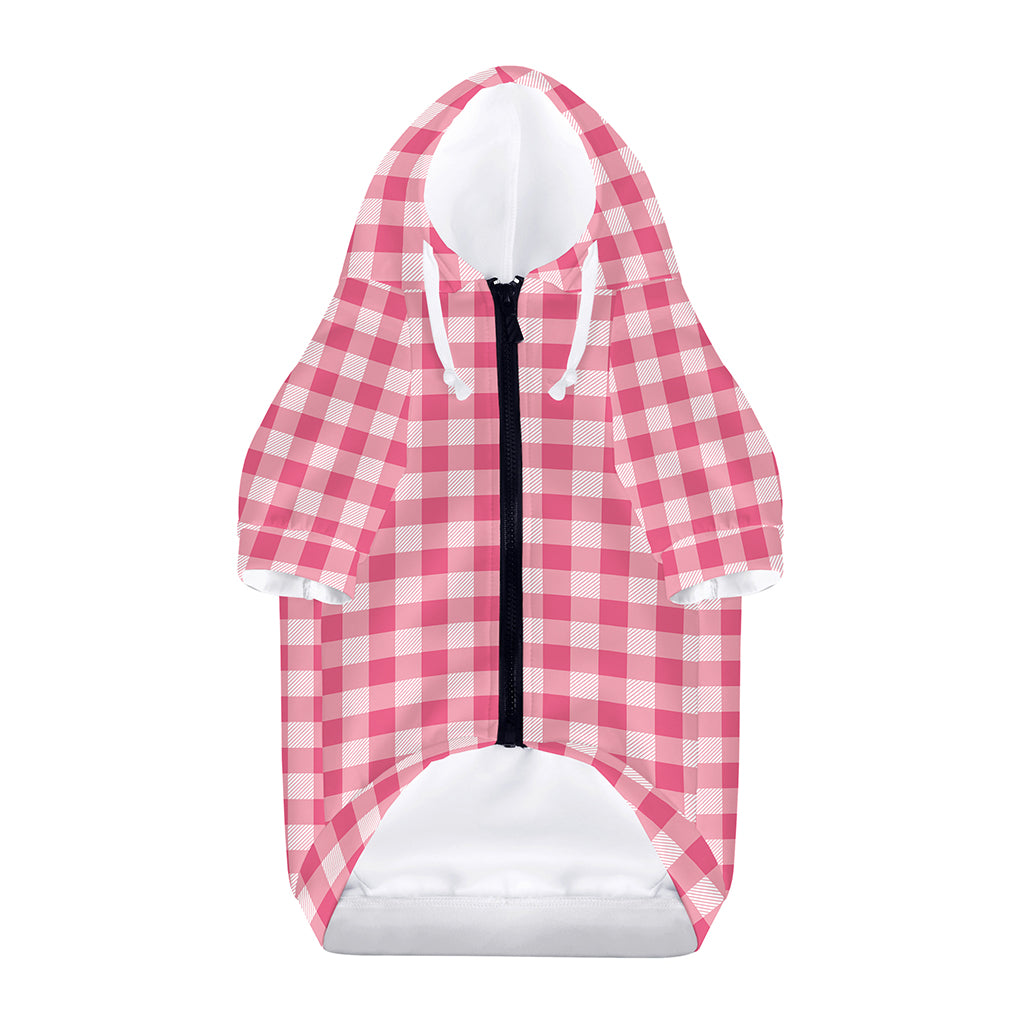 Pink Check Pattern Print Dog Zip Up Hoodie