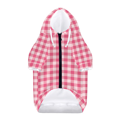 Pink Check Pattern Print Dog Zip Up Hoodie