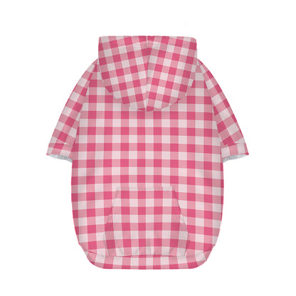 Pink Check Pattern Print Dog Zip Up Hoodie