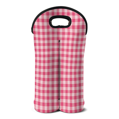 Pink Check Pattern Print Double Neoprene Wine Tote