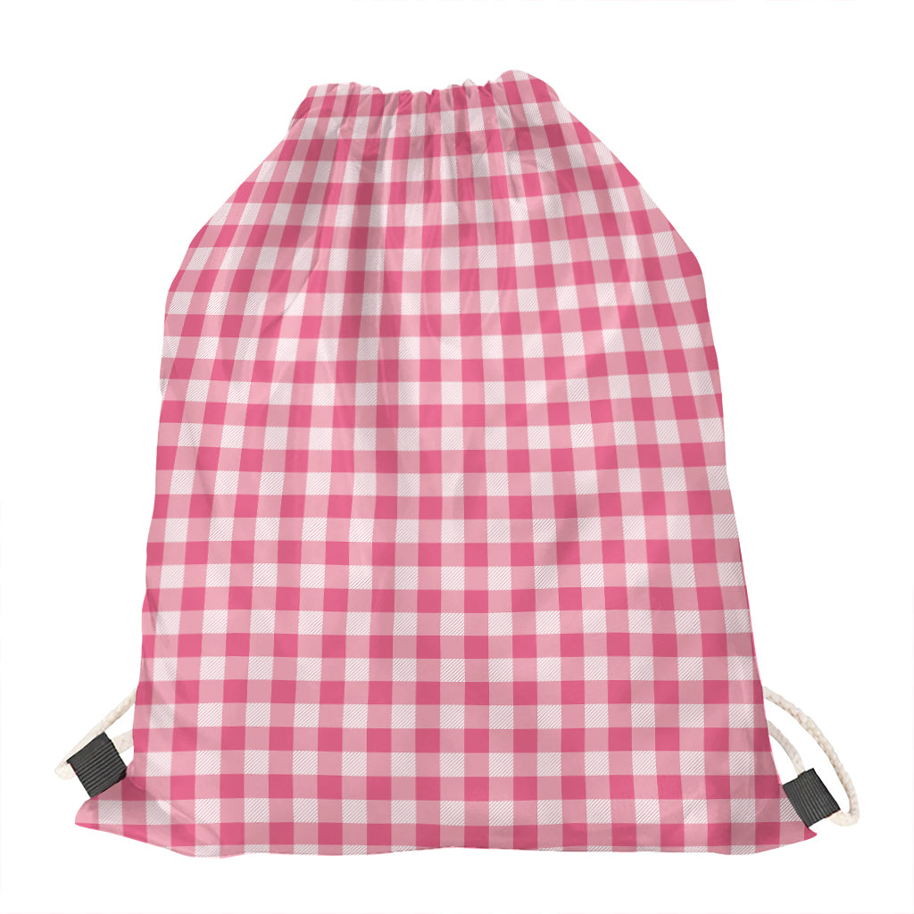 Pink Check Pattern Print Drawstring Bag