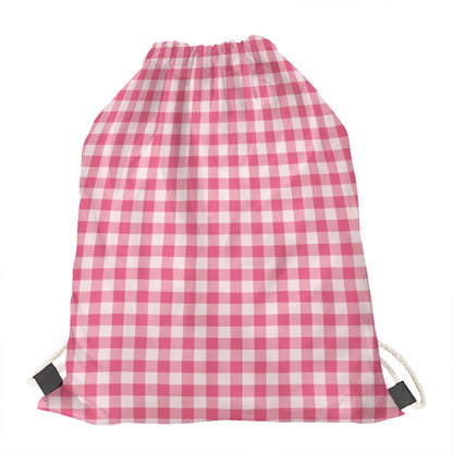 Pink Check Pattern Print Drawstring Bag