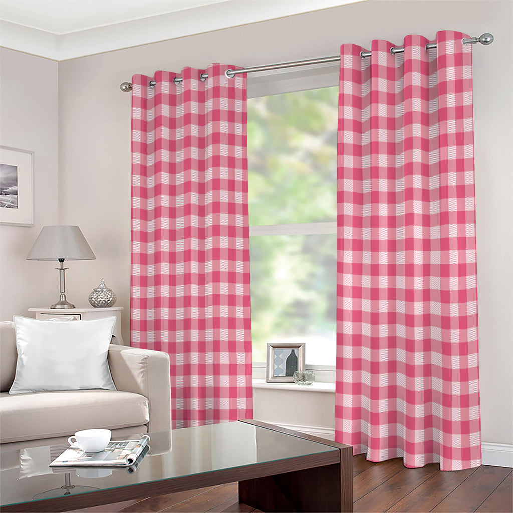 Pink Check Pattern Print Extra Wide Grommet Curtains