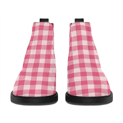 Pink Check Pattern Print Flat Ankle Boots